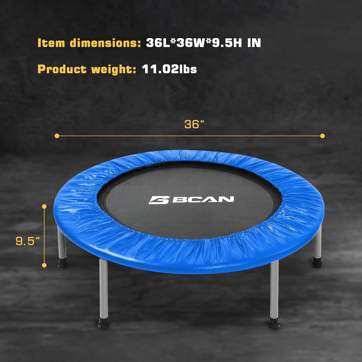 BCAN Mini Rebounder Trampoline -36IN-Unfoldable-Blue