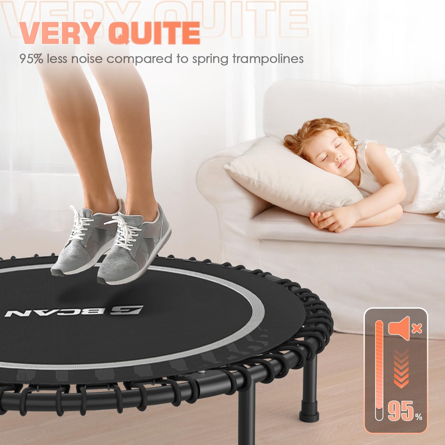 BCAN Foldable Mini Trampoline - Sliver/48Inch/550LBS