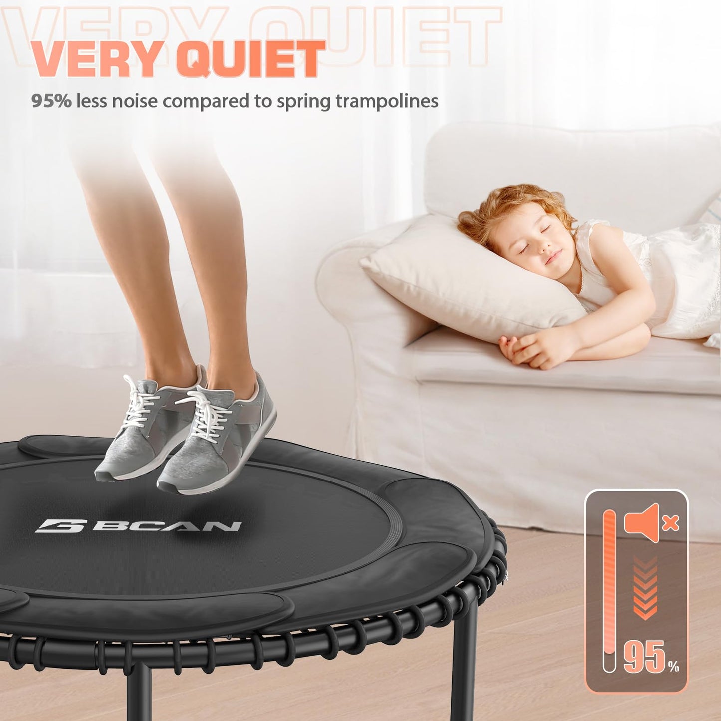 BCAN Foldable Mini Trampoline - Black with Pad/40Inch/450LBS