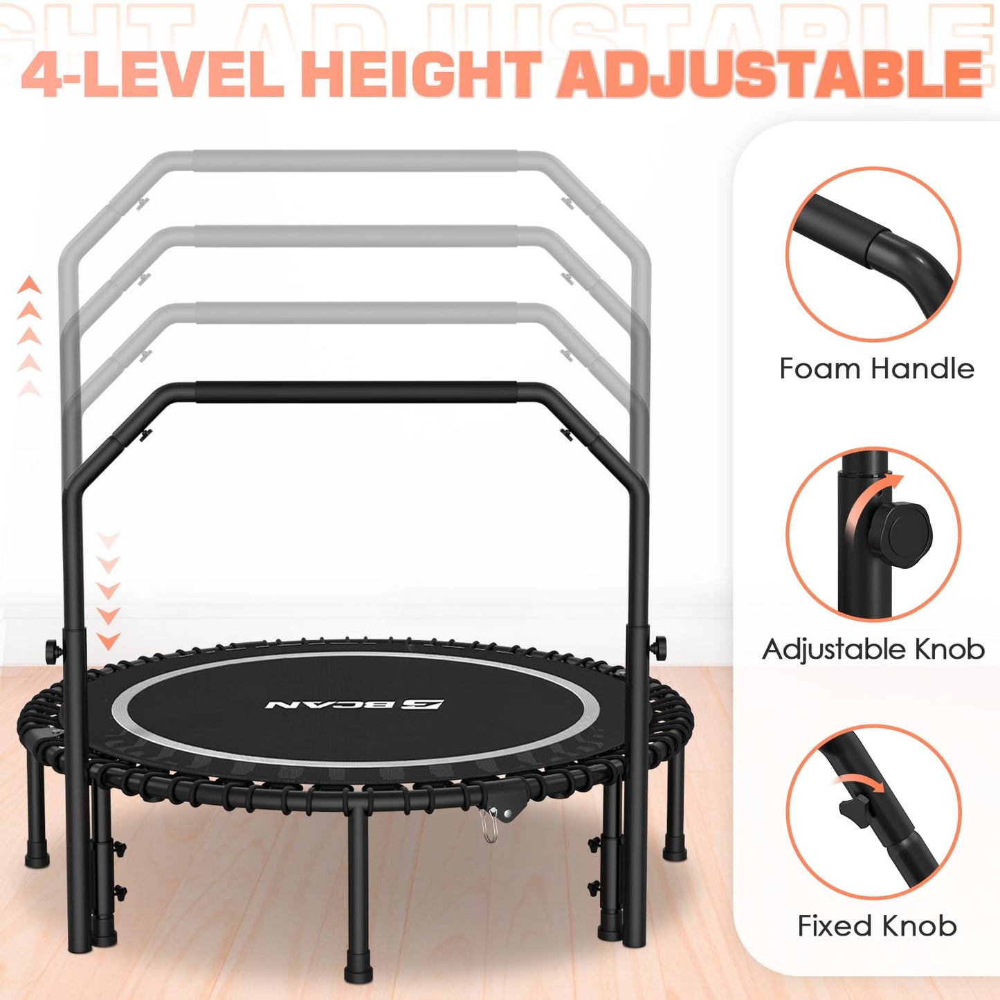 BCAN Foldable Mini Trampoline - Sliver/48Inch/550LBS