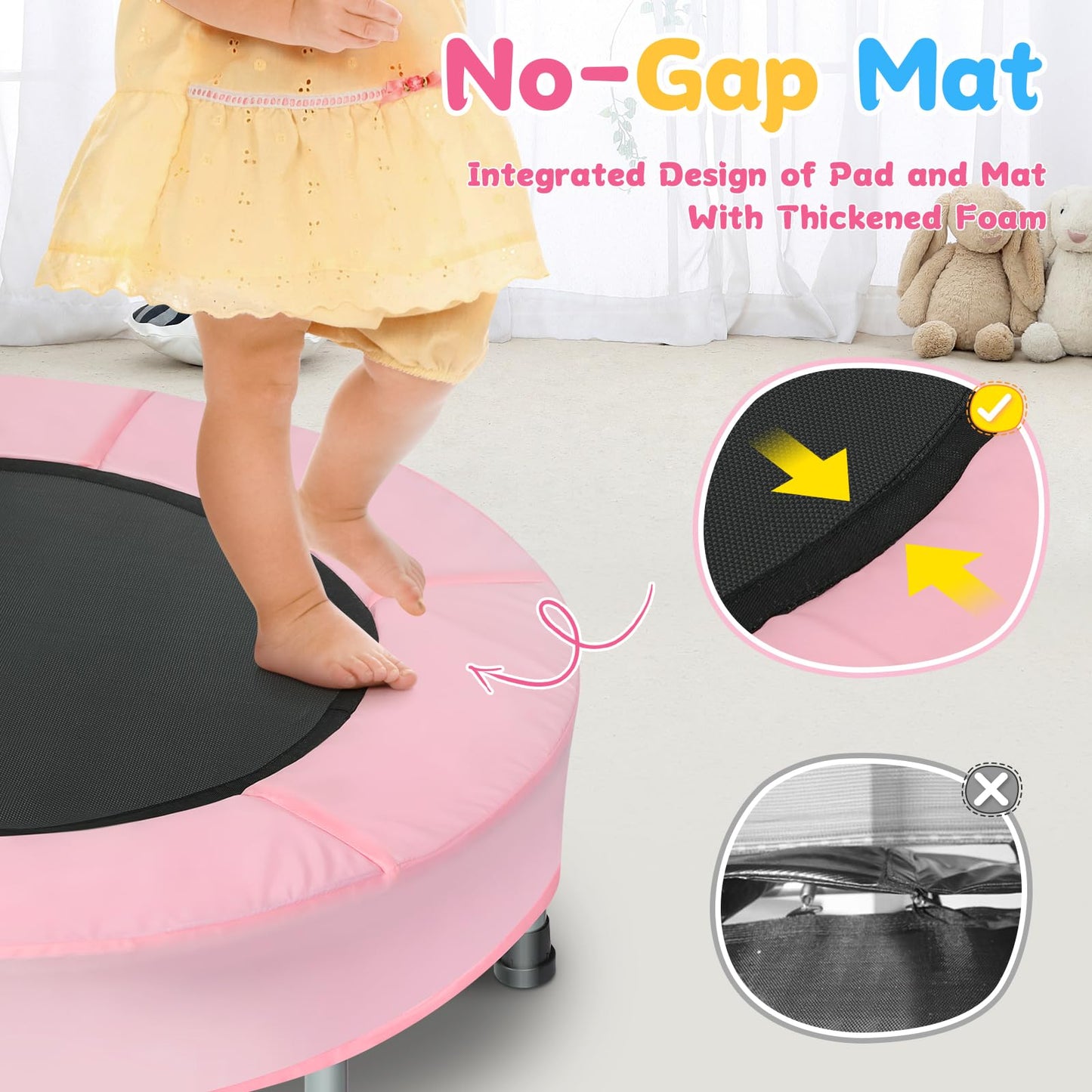 BCAN 36'' Mini Folding Ages 2 to 5 Toddler Trampoline with Handle for Kids, Classic Pink