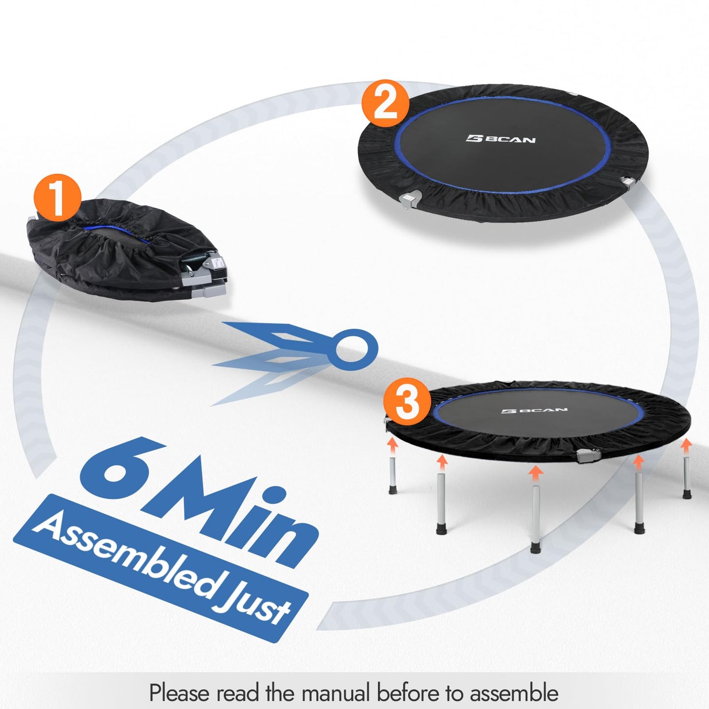 BCAN 40/48" Foldable Mini Trampoline Max Load 330lbs/440lbs