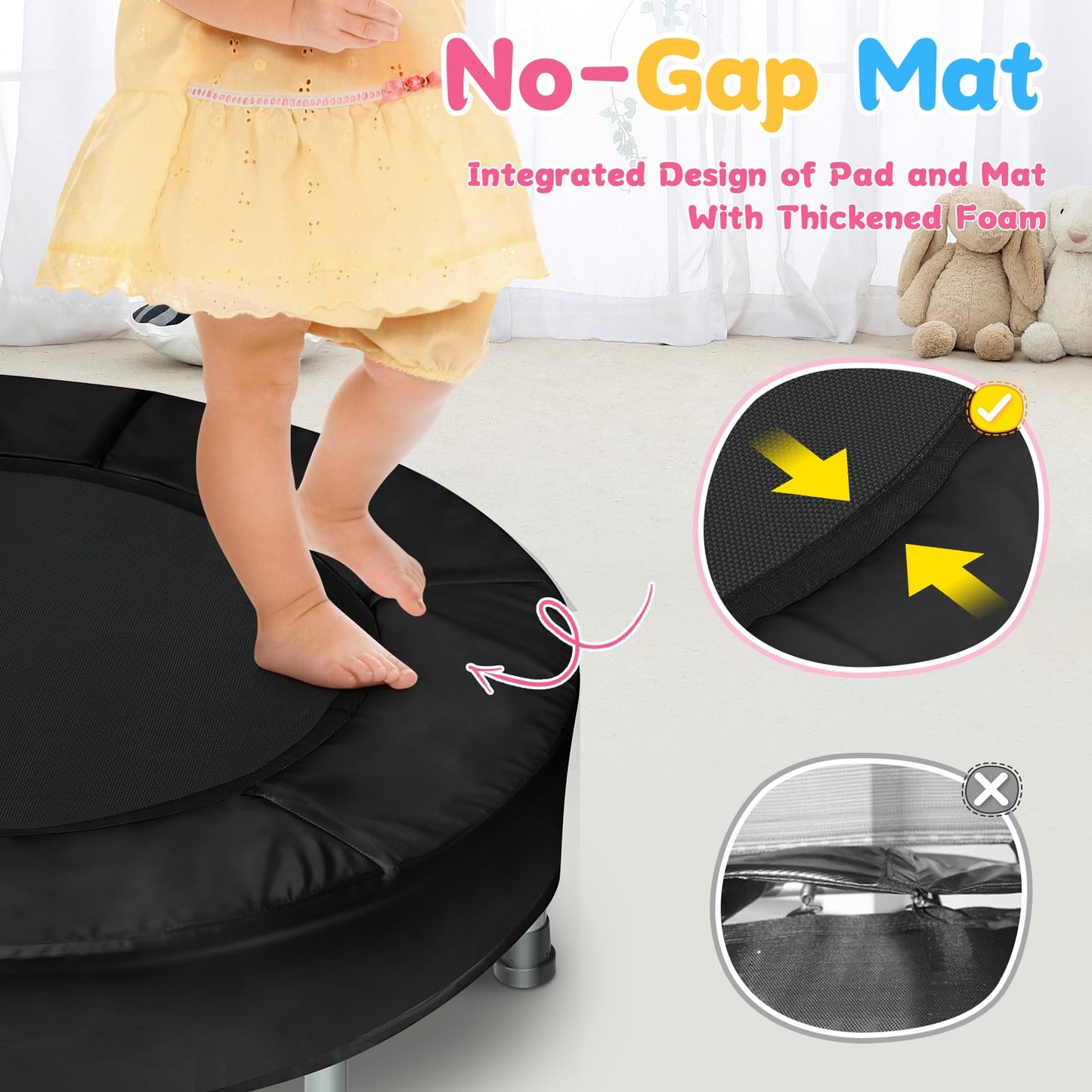 BCAN 36'' Mini Folding Ages 2 to 5 Toddler Trampoline with Handle for Kids / Black-Classic