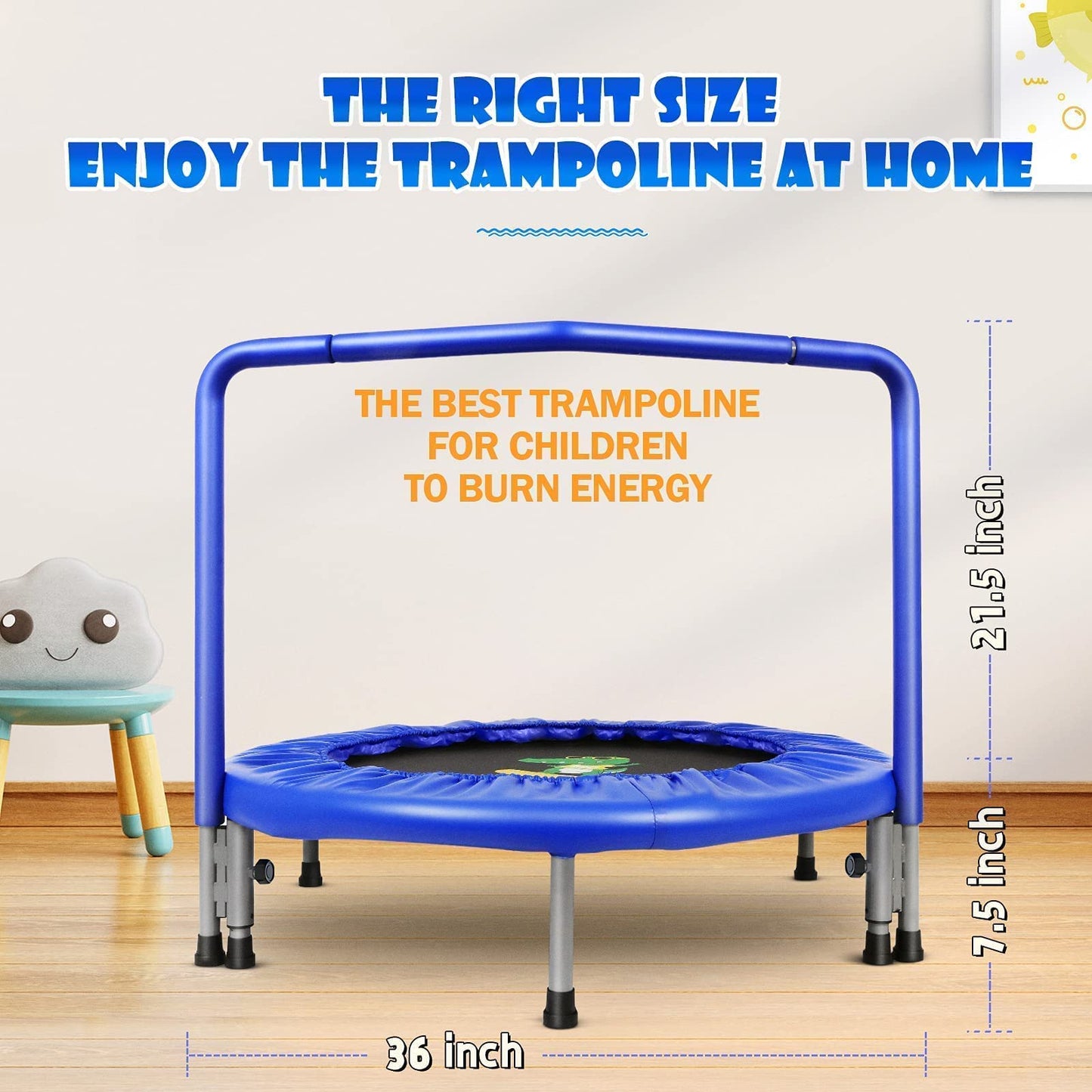 BCAN 36'' Mini Folding Ages 2 to 5 Toddler Trampoline with Handle for Kids / Blue