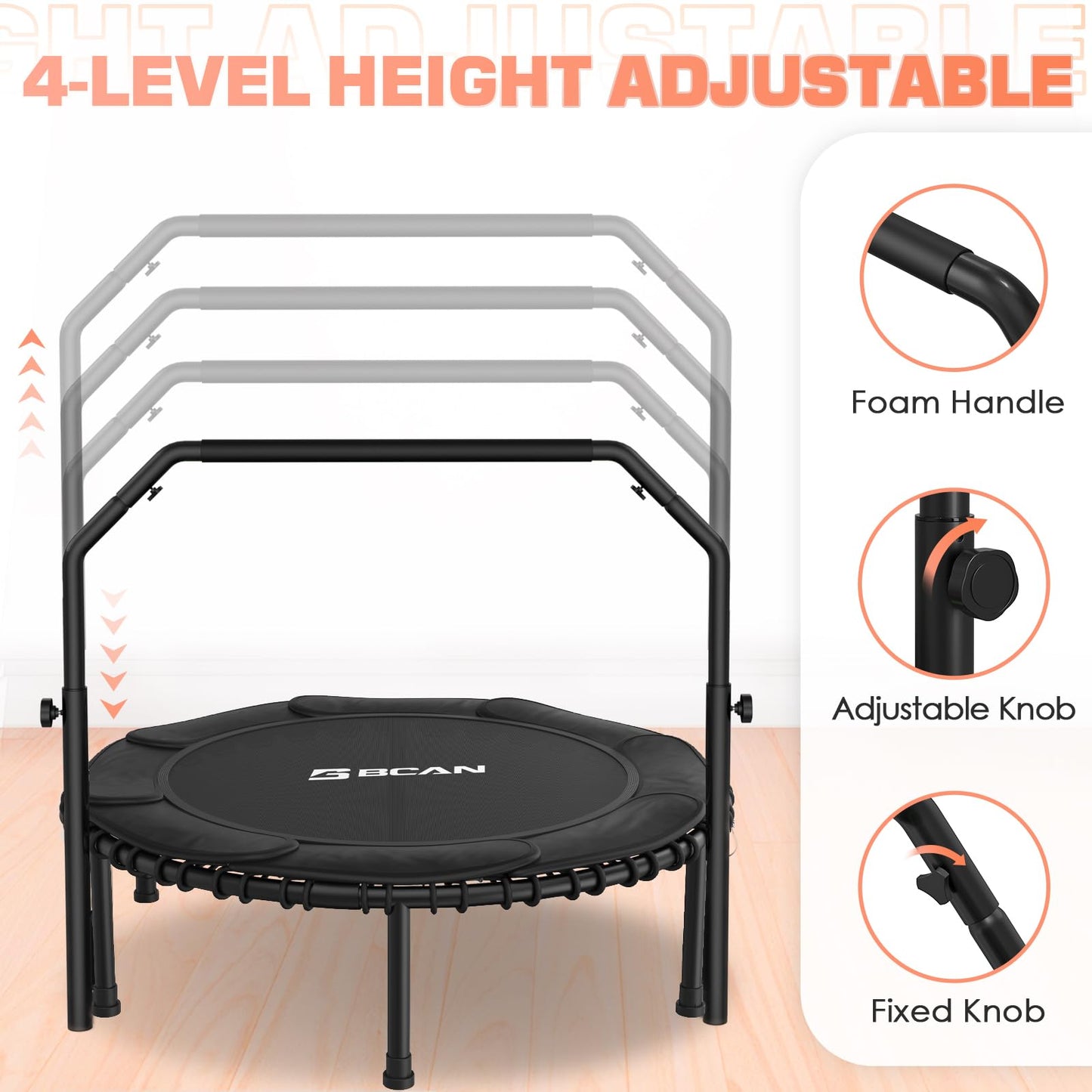 BCAN Foldable Mini Trampoline - Black with Pad/40Inch/450LBS