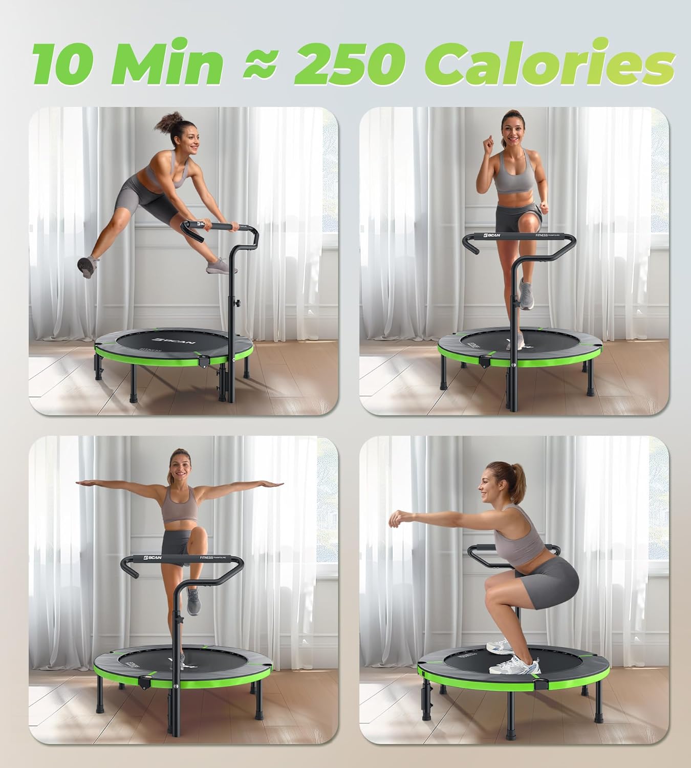 BCAN 450/550 LBS Foldable Mini Trampoline, 40/48 Fitness Trampoline with Bungees, U Shape BCAN 450/550 LBS Foldable Mini Trampoline, 40/48 Fitness Trampoline with Bungees, U Shape