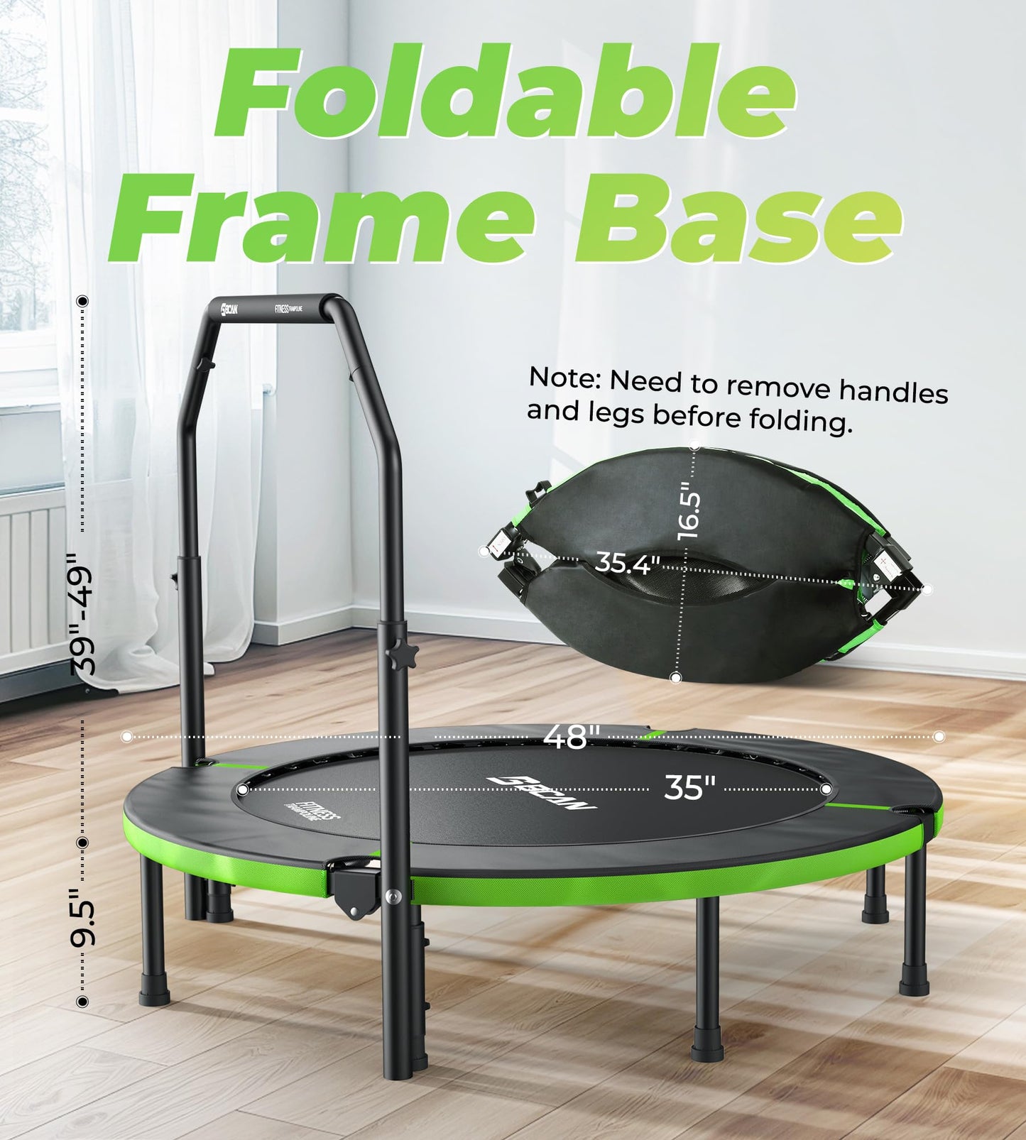 BCAN 40"/48" Foldable Mini Trampoline-T Handle