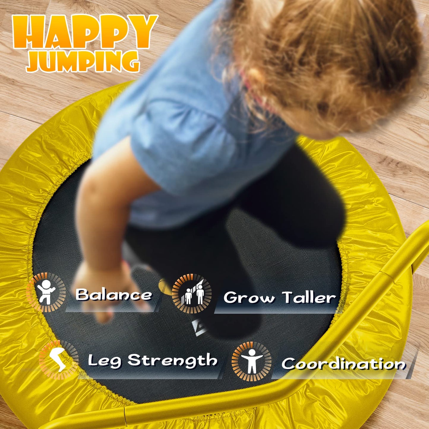 BCAN 36'' Mini Folding Ages 2 to 5 Toddler Trampoline with Handle for Kids / Yellow