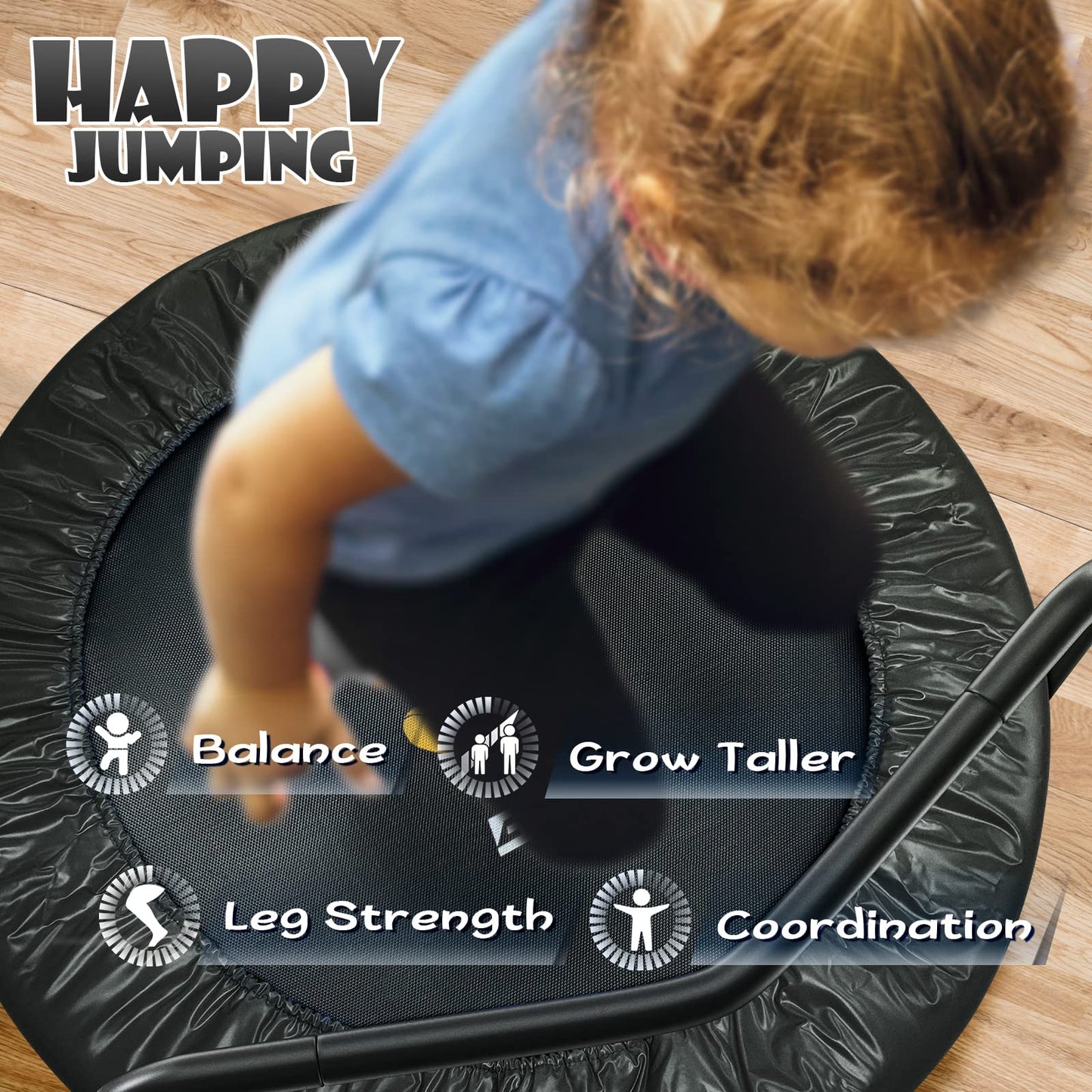 BCAN 36'' Mini Folding Ages 2 to 5 Toddler Trampoline with Handle for Kids / Black