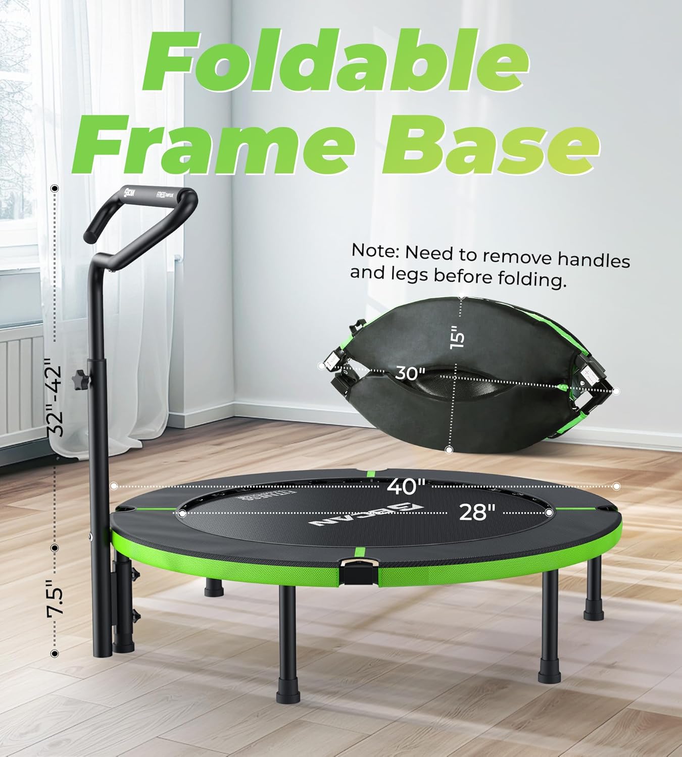 BCAN 40"/48" Foldable Mini Trampoline-T Handle