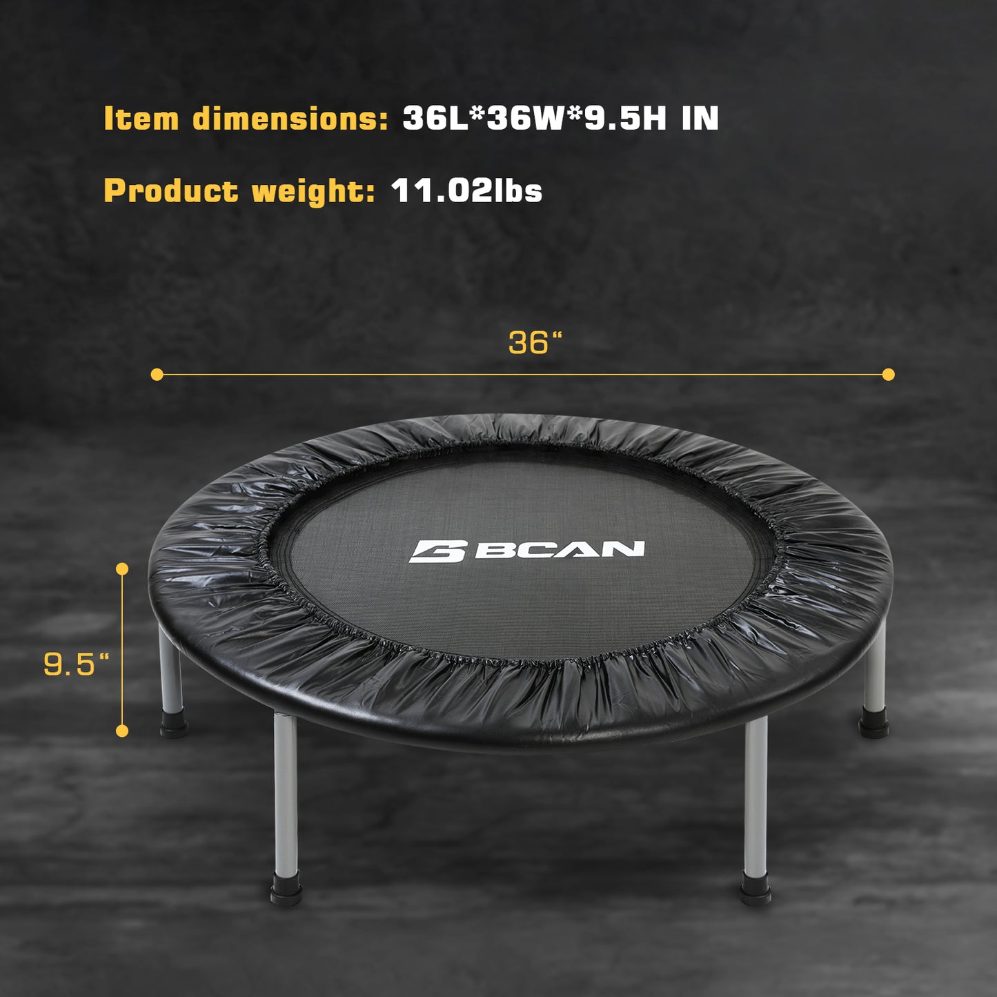 BCAN Mini Rebounder Trampoline -36IN-Unfoldable-Black